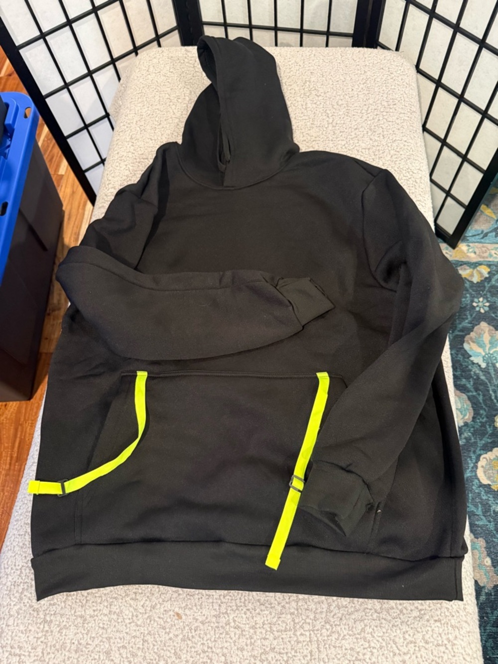 Men's Black, gray, tan Hoodie with Neon Drawcords